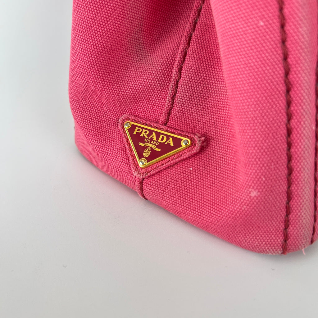 Prada | Canapa PM Pink Fuchsia Logo Cross Body Strap Canvas Bag Gold Hardware