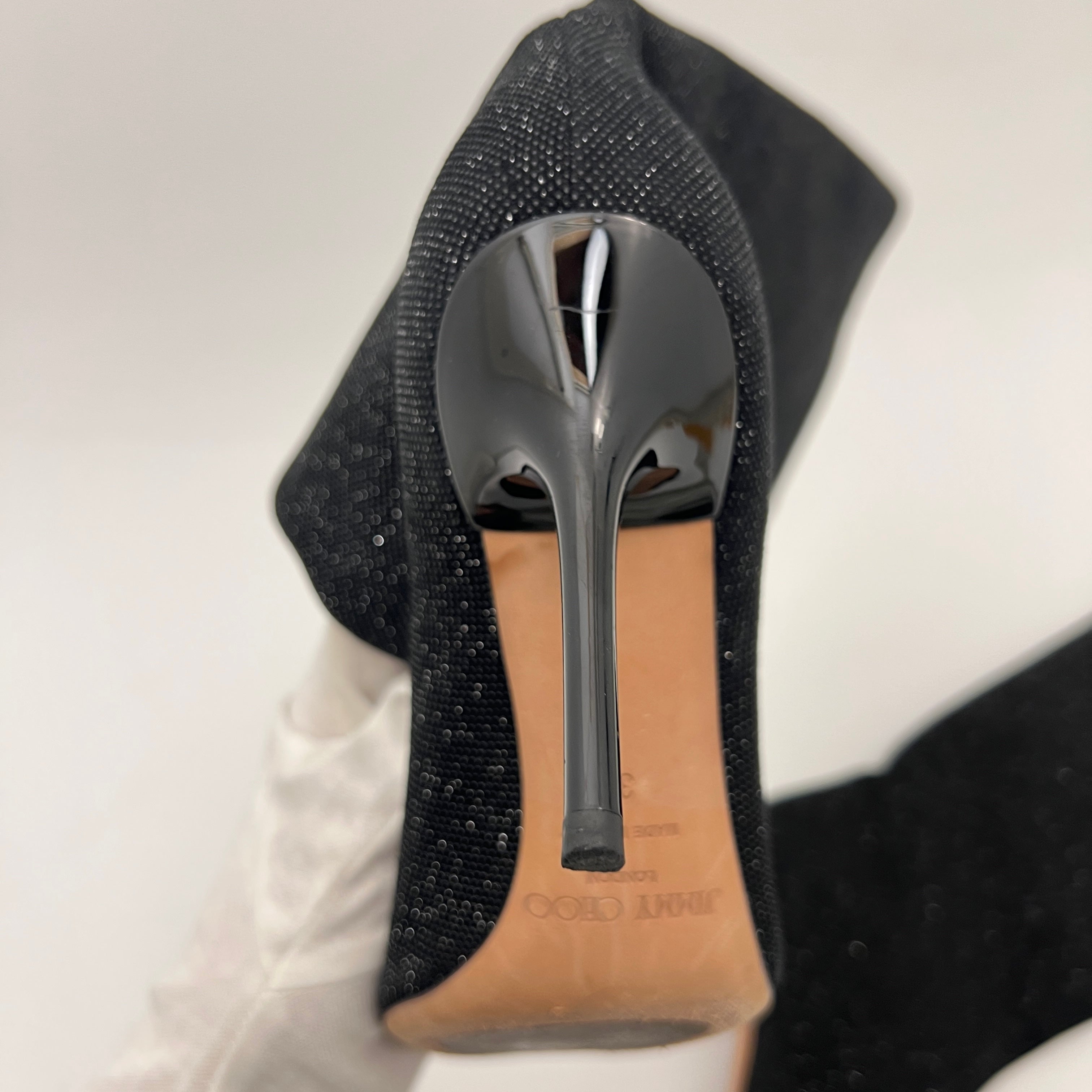 Jimmy Choo | Black Mavis Sparkly Crystal Glitter Leather Stiletto Boots (36)