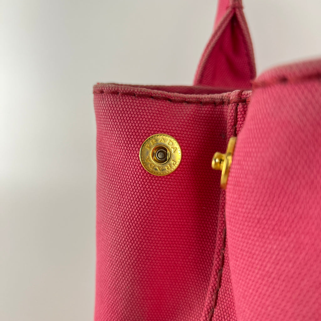 Prada | Canapa PM Pink Fuchsia Logo Cross Body Strap Canvas Bag Gold Hardware