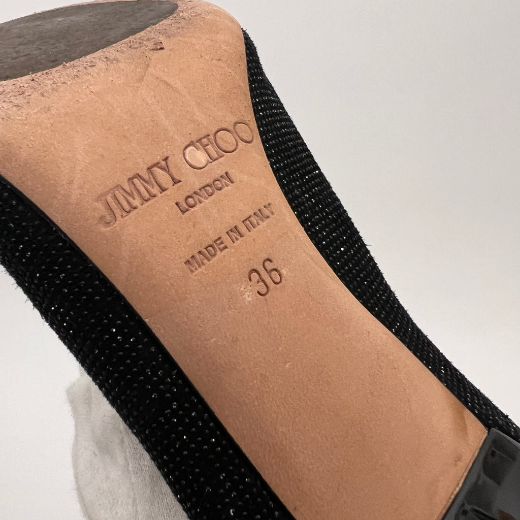 Jimmy Choo | Black Mavis Sparkly Crystal Glitter Leather Stiletto Boots (36)