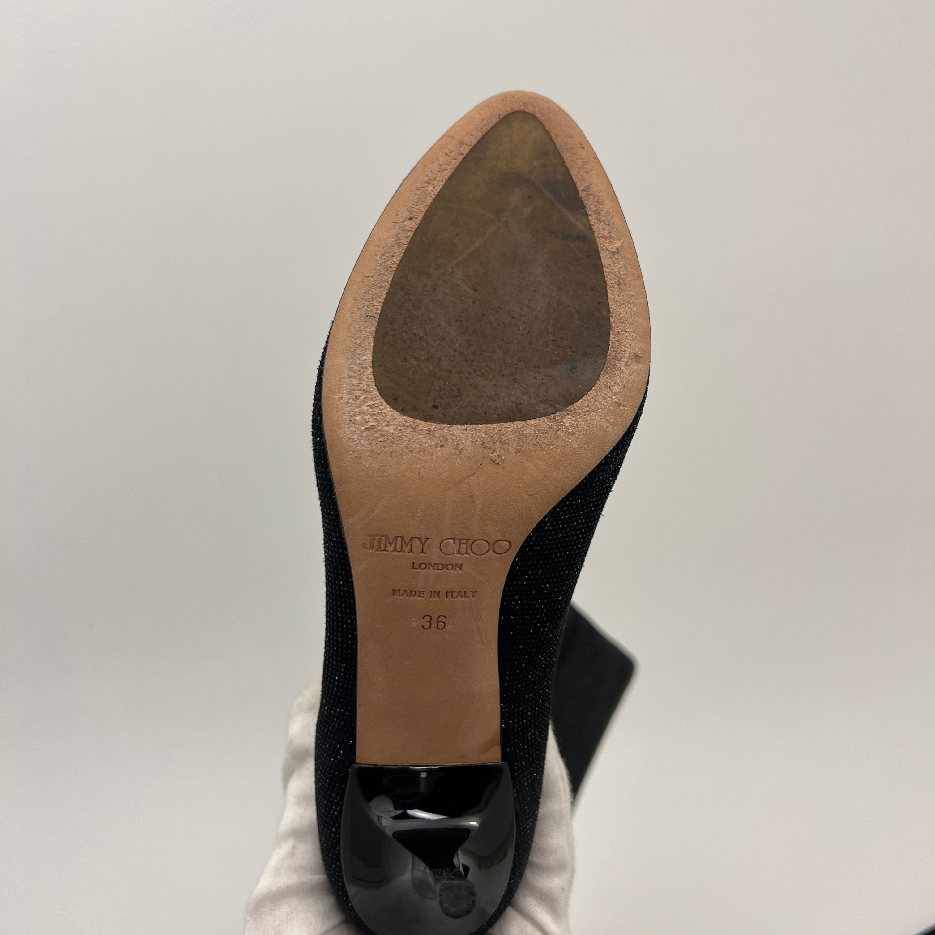 Jimmy Choo | Black Mavis Sparkly Crystal Glitter Leather Stiletto Boots (36)