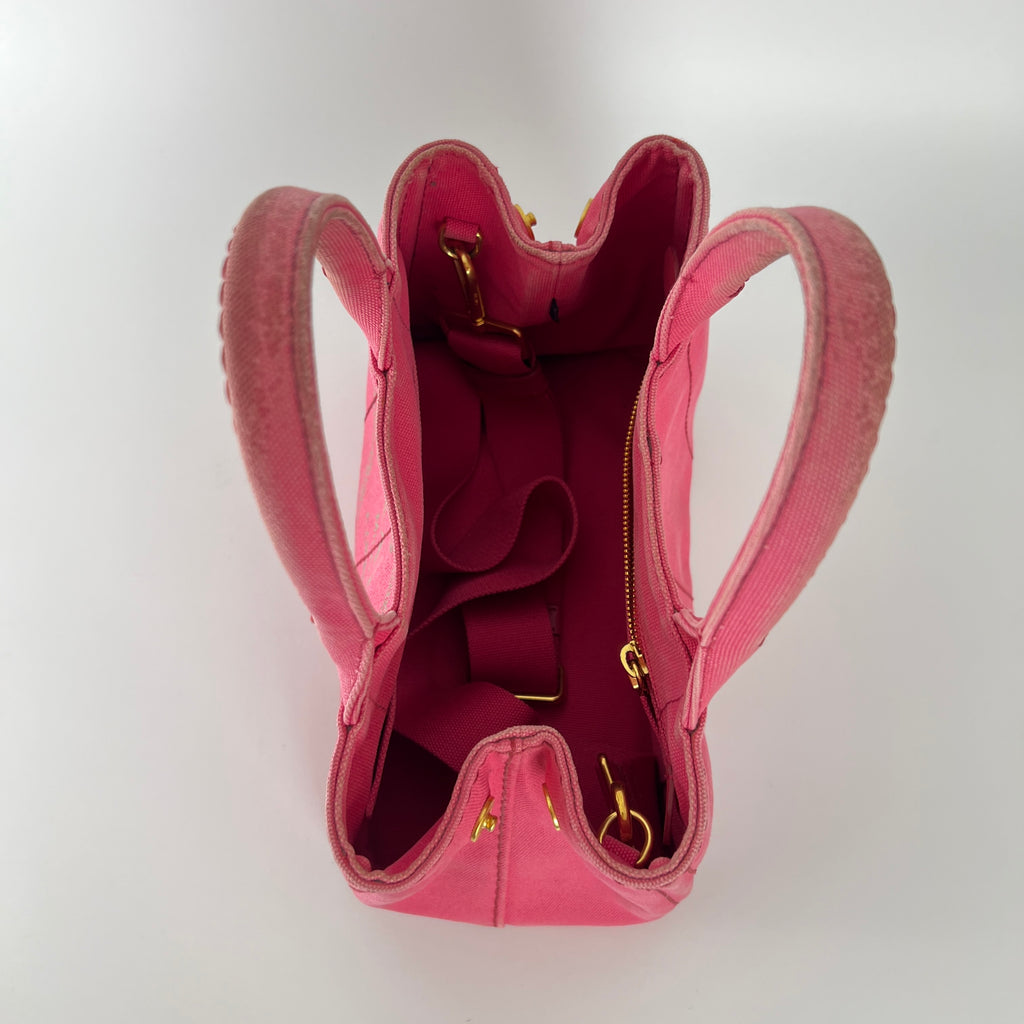 Prada | Canapa PM Pink Fuchsia Logo Cross Body Strap Canvas Bag Gold Hardware
