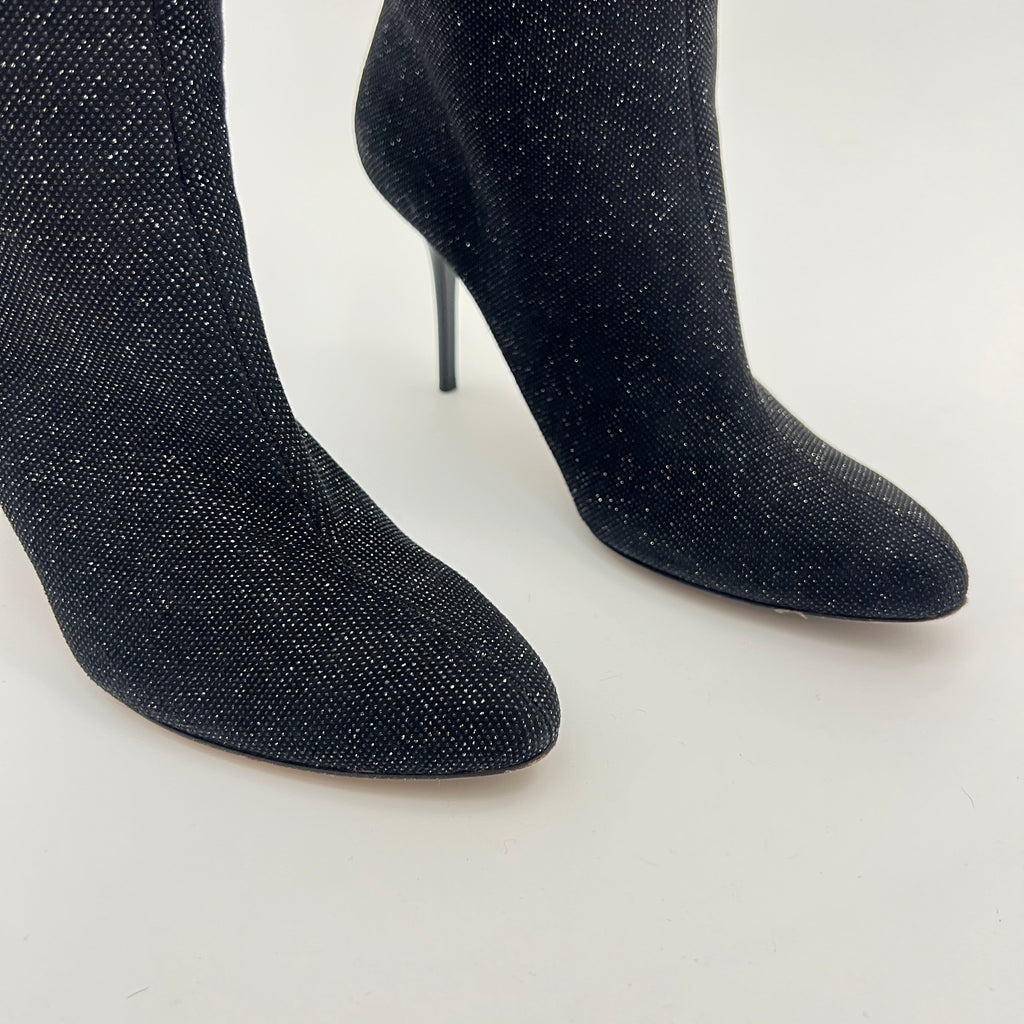 Jimmy Choo | Black Mavis Sparkly Crystal Glitter Leather Stiletto Boots (36)