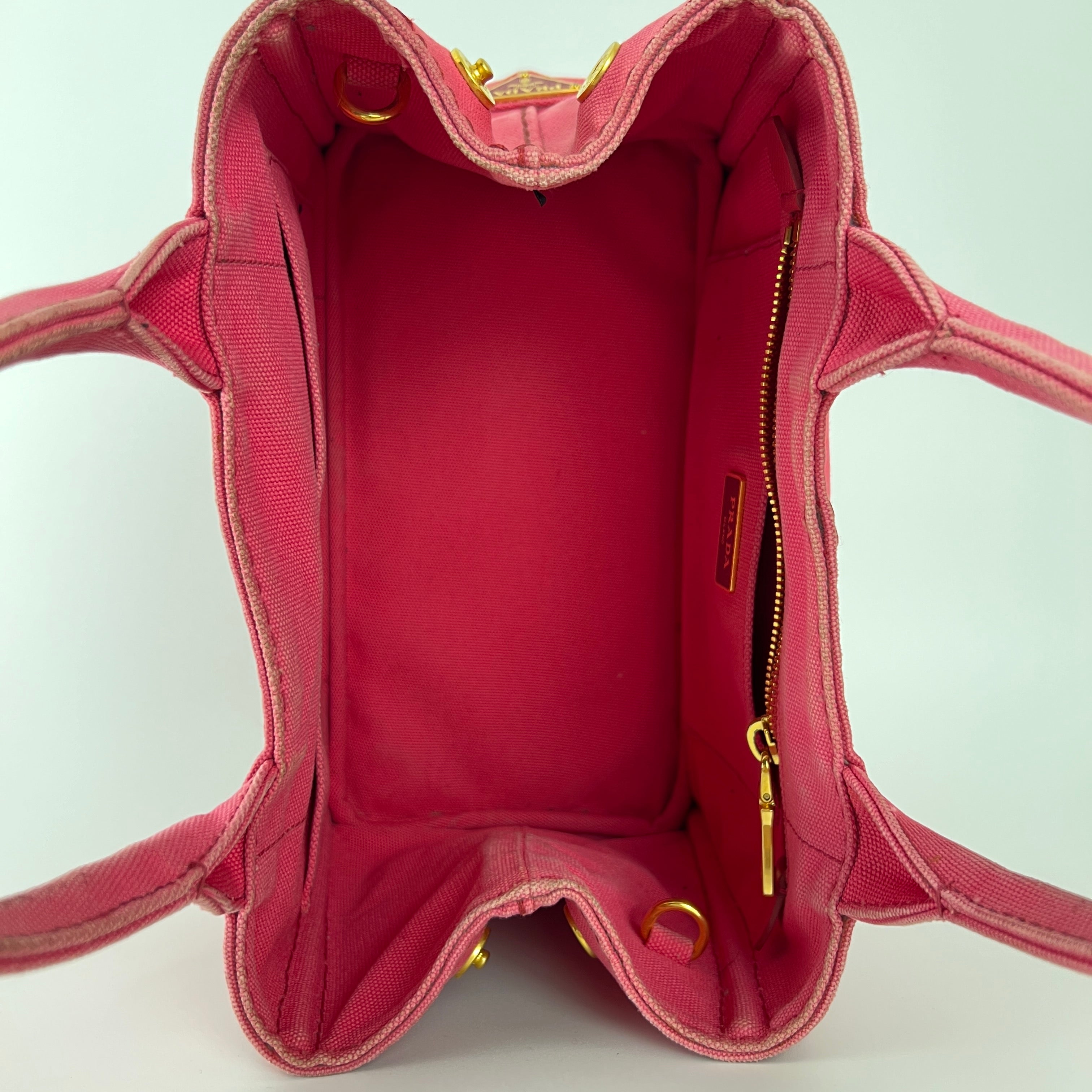 Prada | Canapa PM Pink Fuchsia Logo Cross Body Strap Canvas Bag Gold Hardware