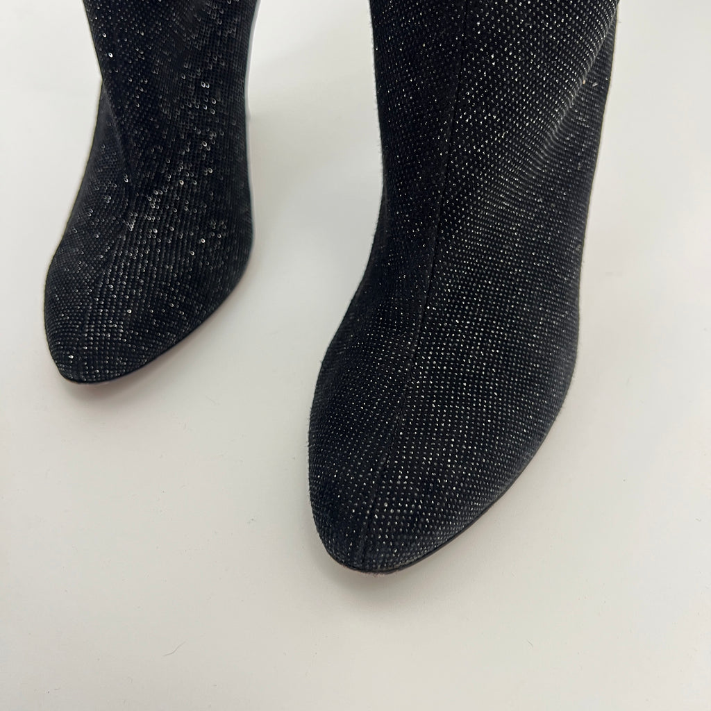 Jimmy Choo | Black Mavis Sparkly Crystal Glitter Leather Stiletto Boots (36)