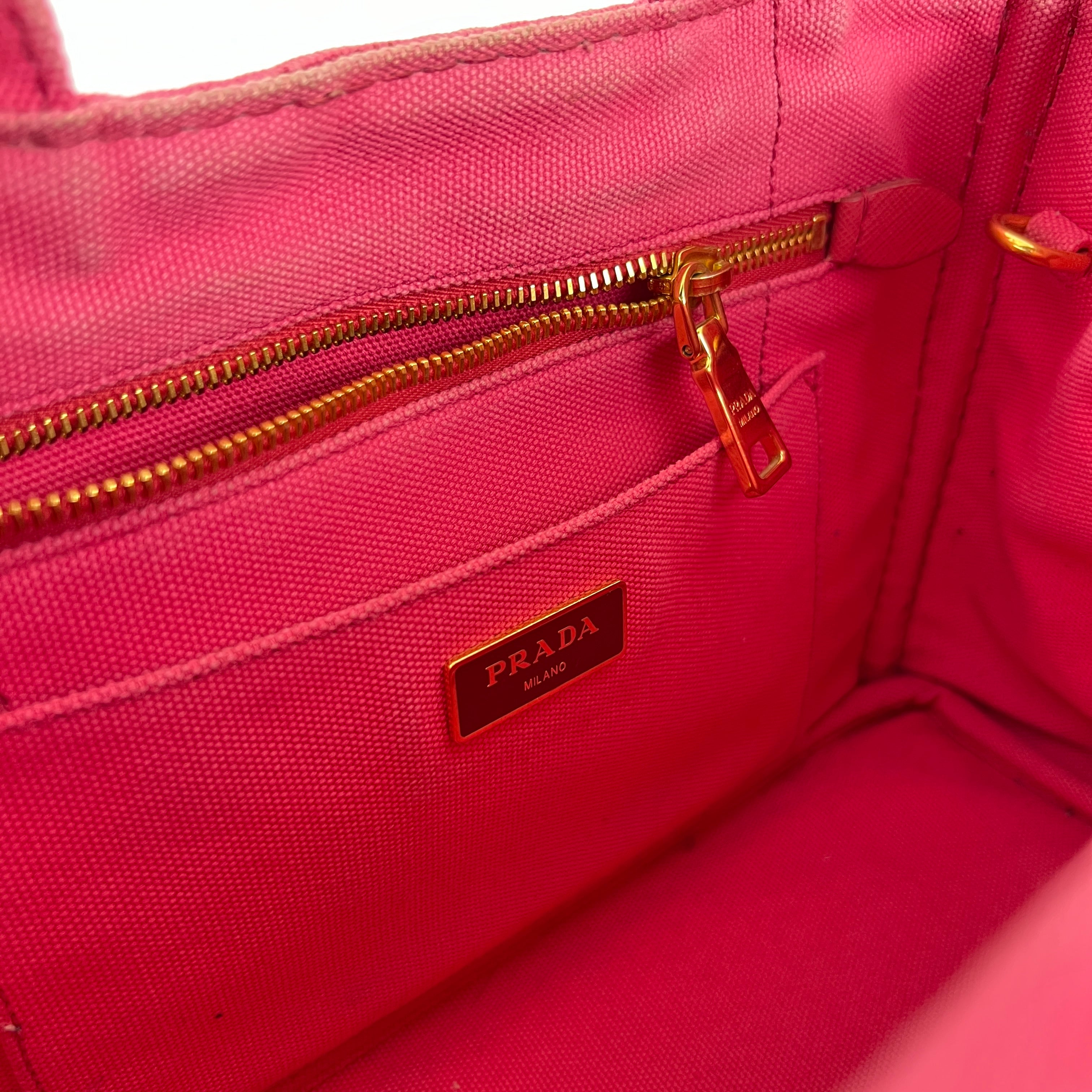 Prada | Canapa PM Pink Fuchsia Logo Cross Body Strap Canvas Bag Gold Hardware