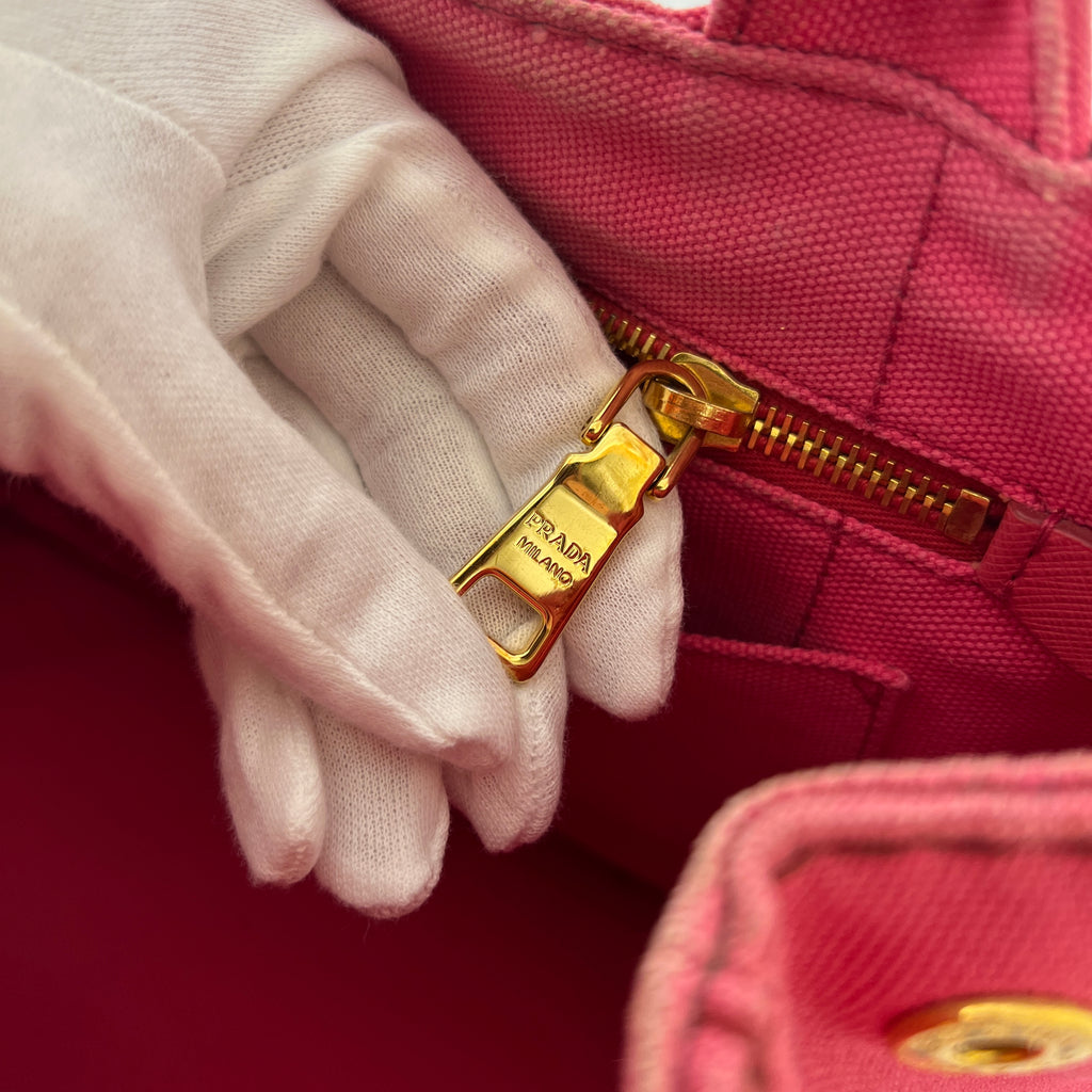 Prada | Canapa PM Pink Fuchsia Logo Cross Body Strap Canvas Bag Gold Hardware