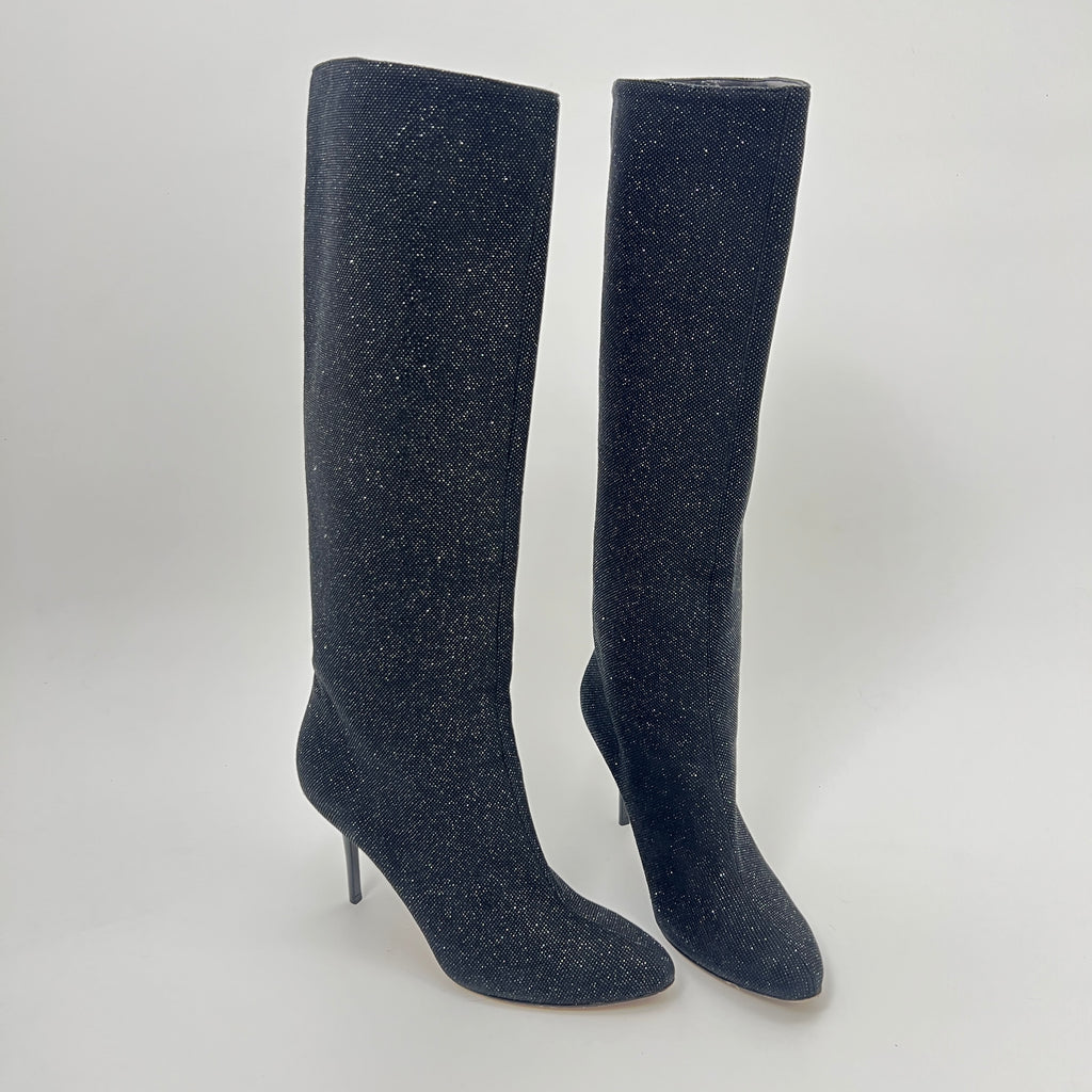 Jimmy Choo | Black Mavis Sparkly Crystal Glitter Leather Stiletto Boots (36)