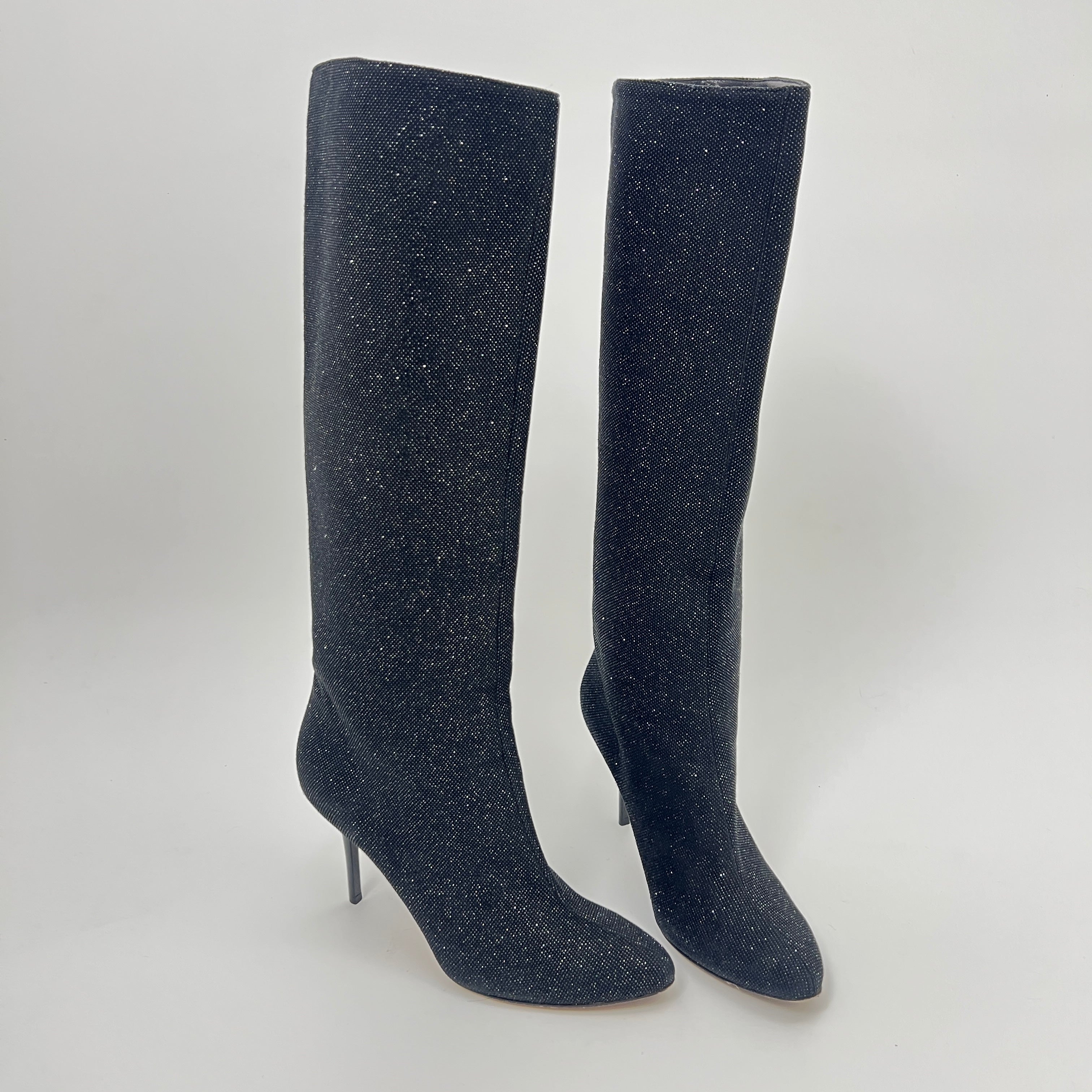 Jimmy Choo | Black Mavis Sparkly Crystal Glitter Leather Stiletto Boots (36)