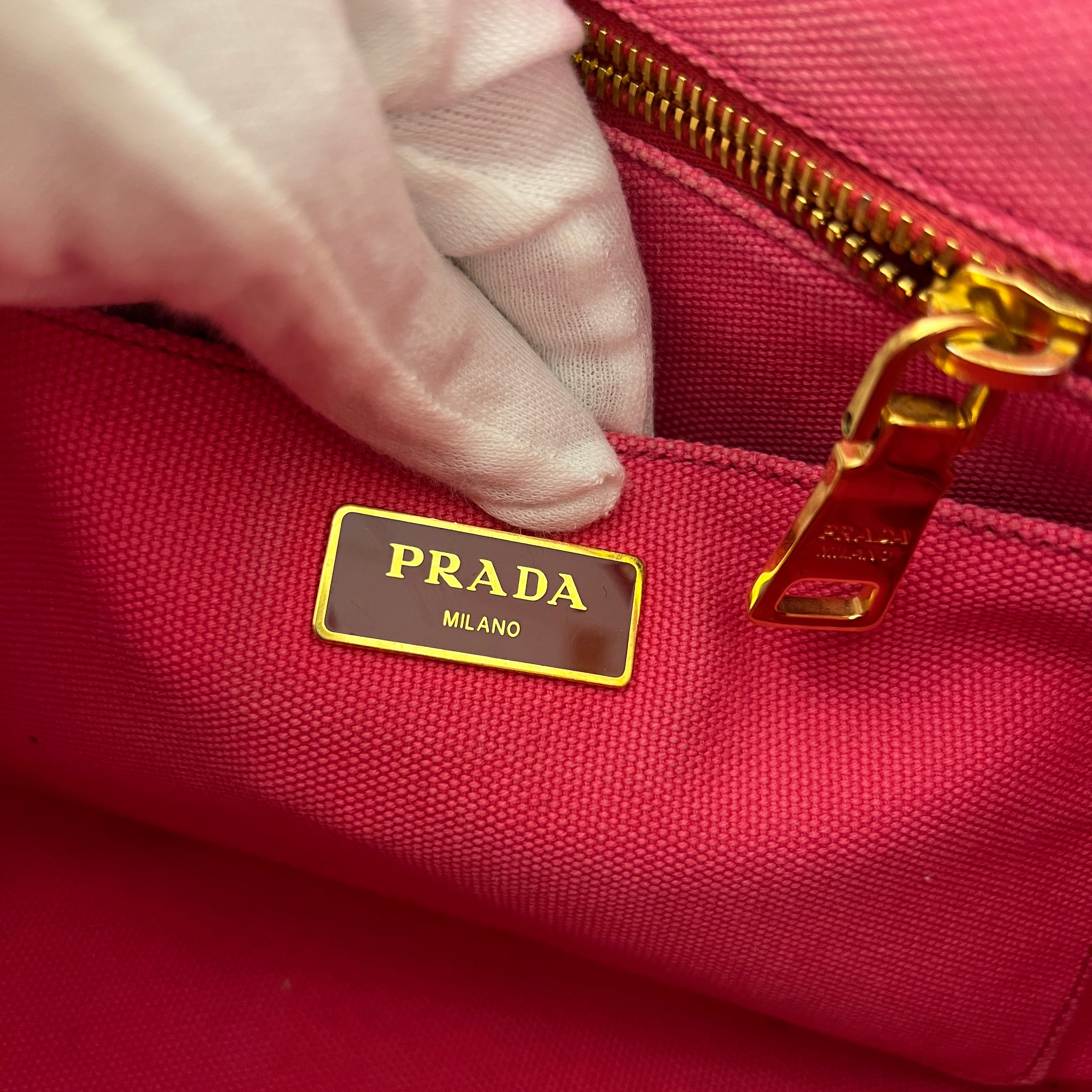 Prada | Canapa PM Pink Fuchsia Logo Cross Body Strap Canvas Bag Gold Hardware