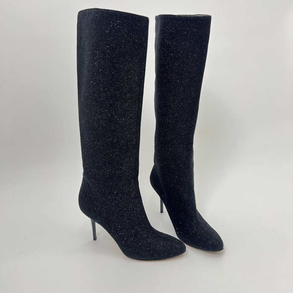 Jimmy Choo | Black Mavis Sparkly Crystal Glitter Leather Stiletto Boots (36)