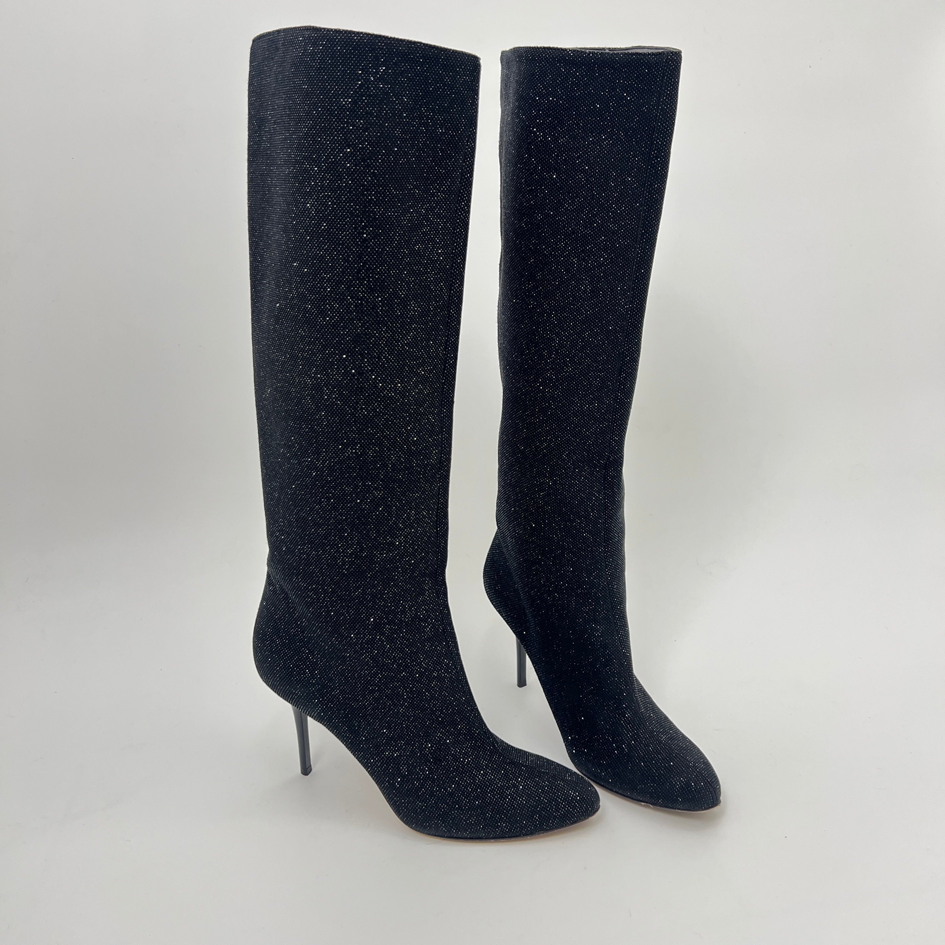 Jimmy Choo | Black Mavis Sparkly Crystal Glitter Leather Stiletto Boots (36)
