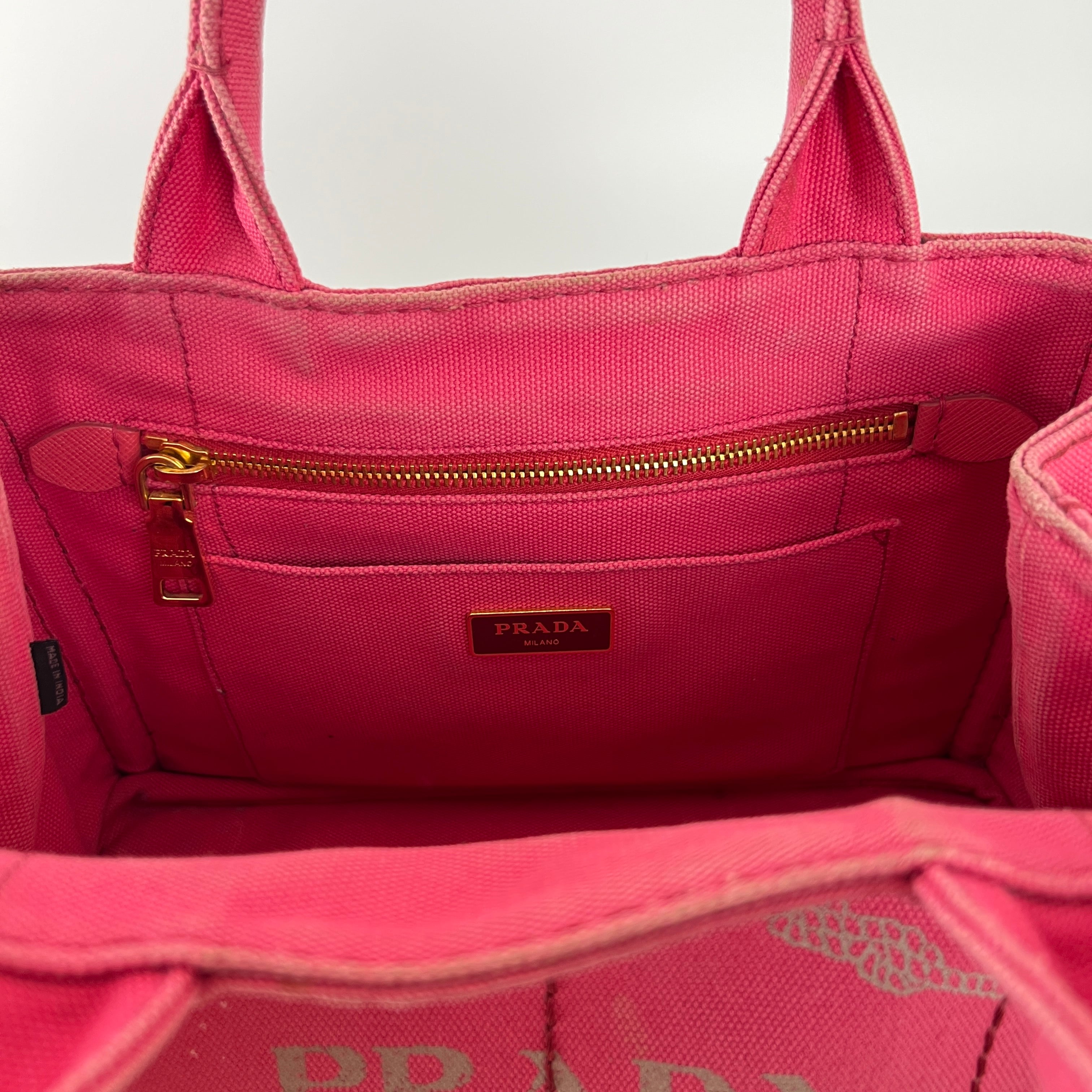 Prada | Canapa PM Pink Fuchsia Logo Cross Body Strap Canvas Bag Gold Hardware