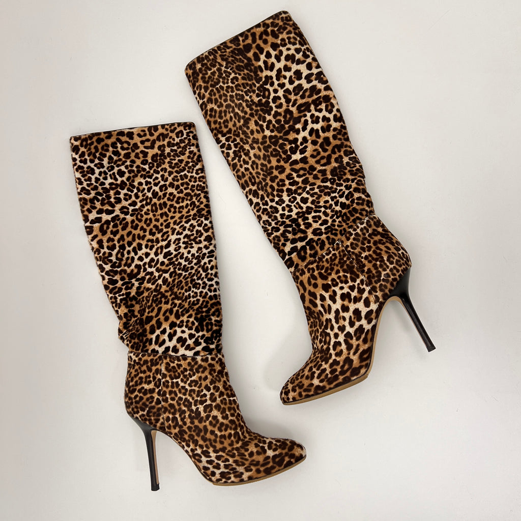 Jimmy Choo | Leopard Print Calf Hair Leather Stiletto Boots (35)