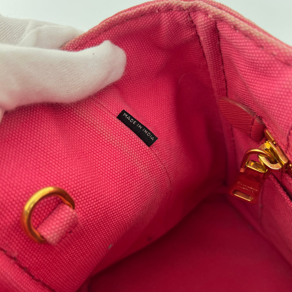 Prada | Canapa PM Pink Fuchsia Logo Cross Body Strap Canvas Bag Gold Hardware