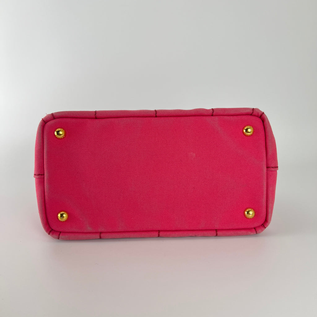 Prada | Canapa PM Pink Fuchsia Logo Cross Body Strap Canvas Bag Gold Hardware