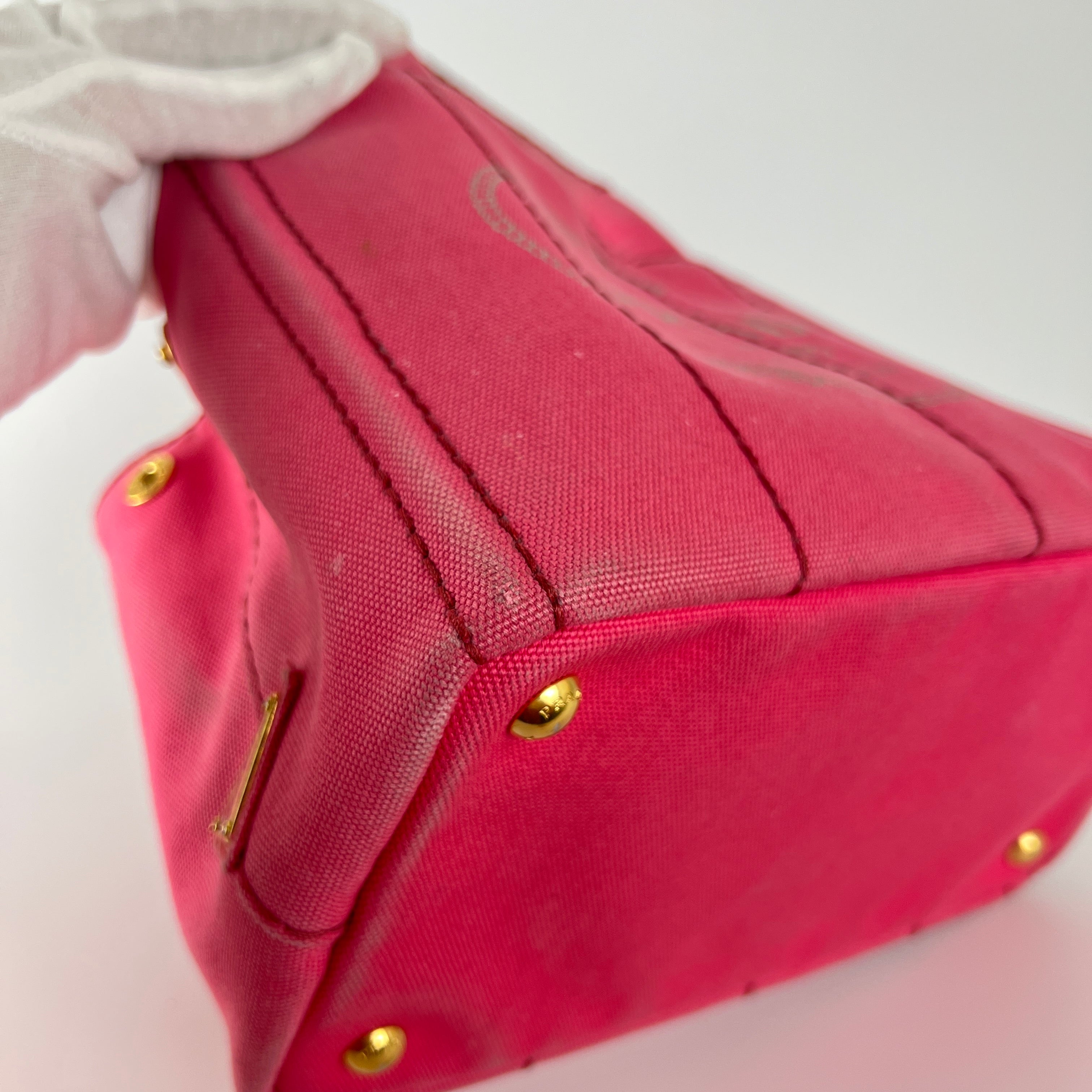Prada | Canapa PM Pink Fuchsia Logo Cross Body Strap Canvas Bag Gold Hardware