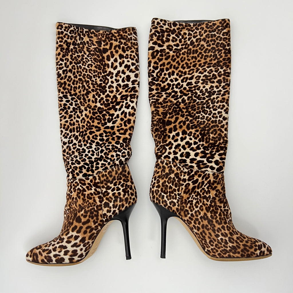 Jimmy Choo | Leopard Print Calf Hair Leather Stiletto Boots (35)