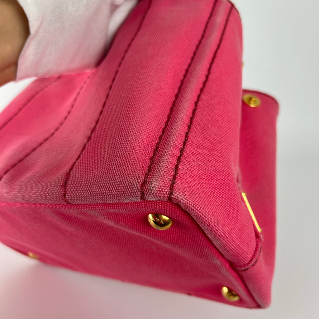 Prada | Canapa PM Pink Fuchsia Logo Cross Body Strap Canvas Bag Gold Hardware