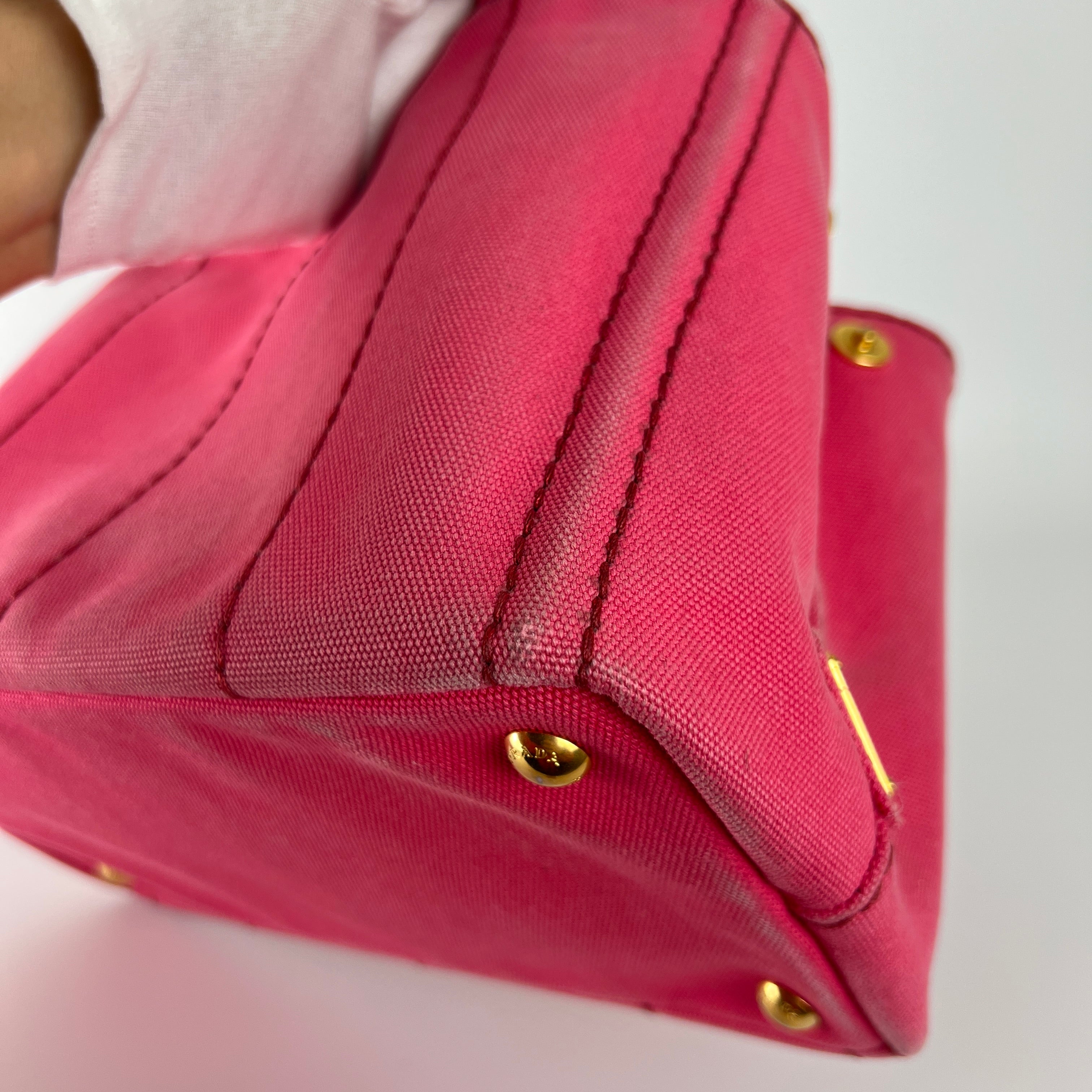 Prada | Canapa PM Pink Fuchsia Logo Cross Body Strap Canvas Bag Gold Hardware