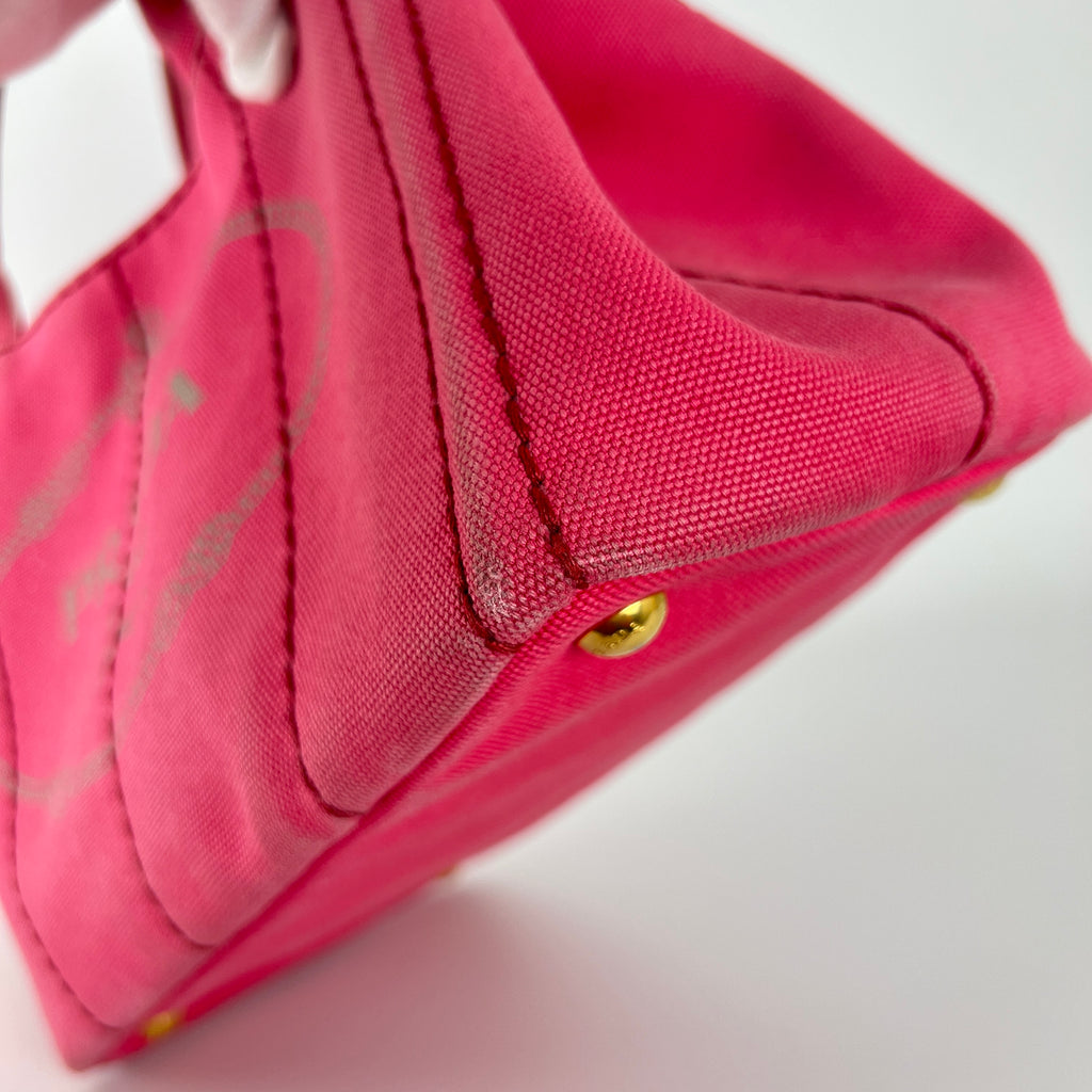 Prada | Canapa PM Pink Fuchsia Logo Cross Body Strap Canvas Bag Gold Hardware