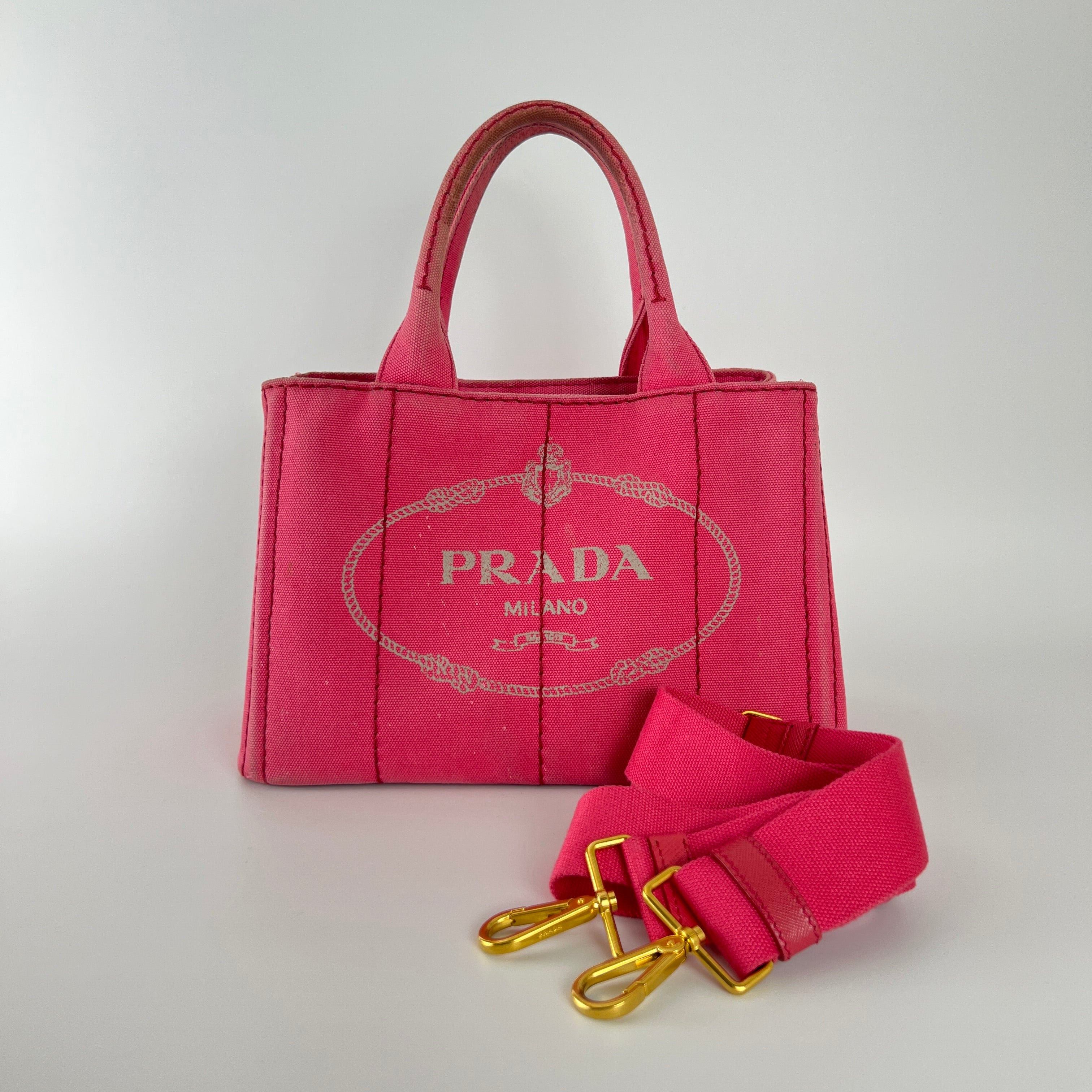 Prada | Canapa PM Pink Fuchsia Logo Cross Body Strap Canvas Bag Gold Hardware