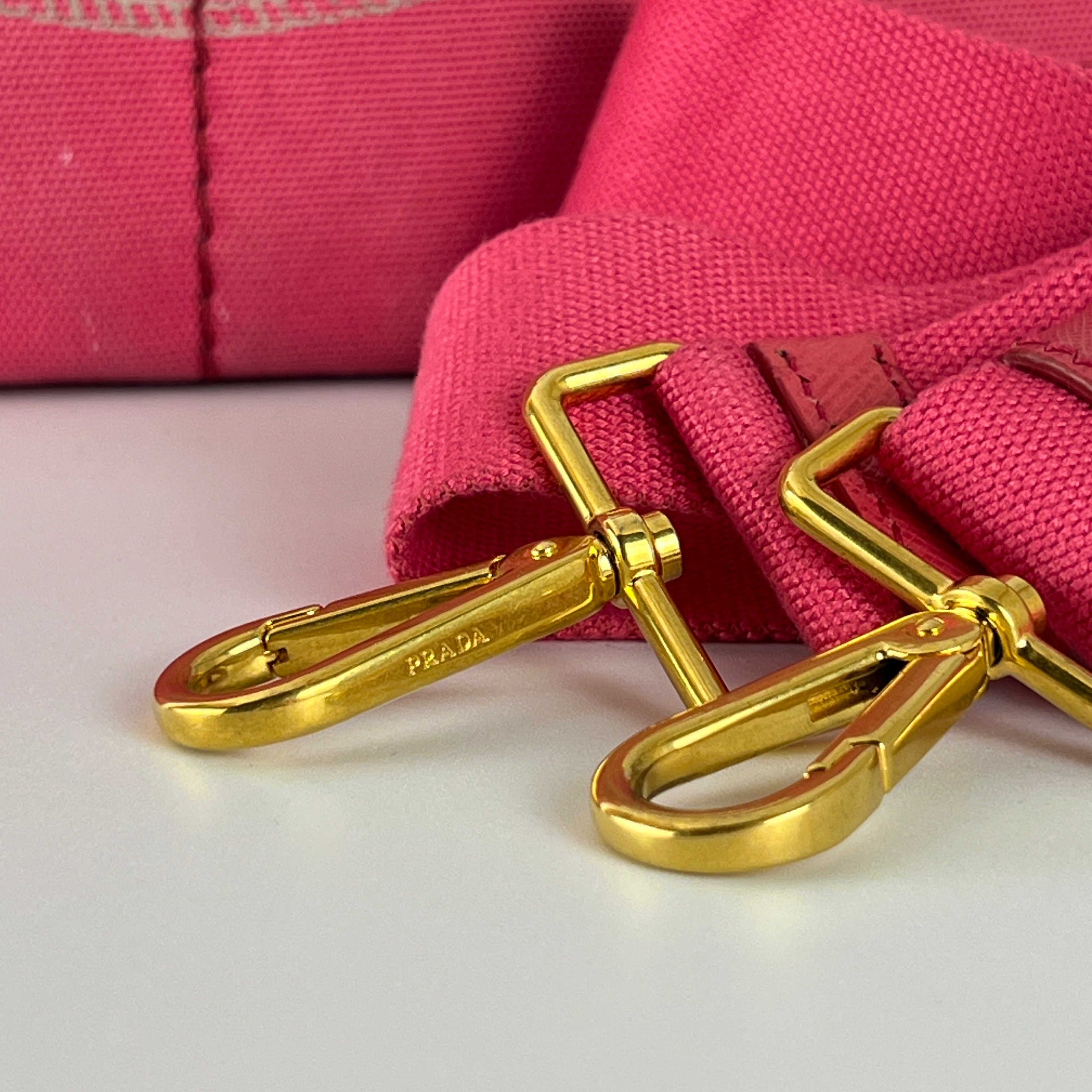 Prada | Canapa PM Pink Fuchsia Logo Cross Body Strap Canvas Bag Gold Hardware