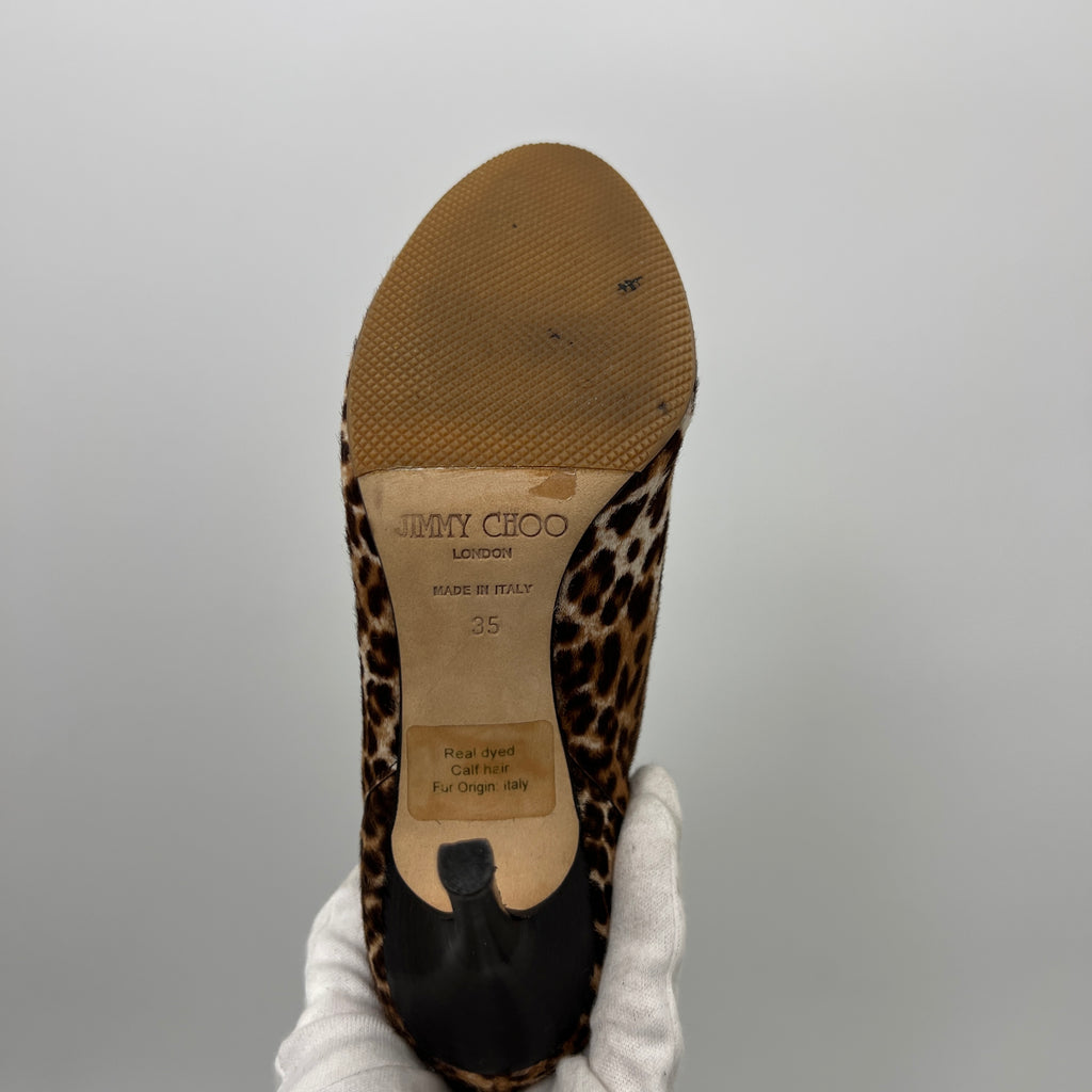 Jimmy Choo | Leopard Print Calf Hair Leather Stiletto Boots (35)