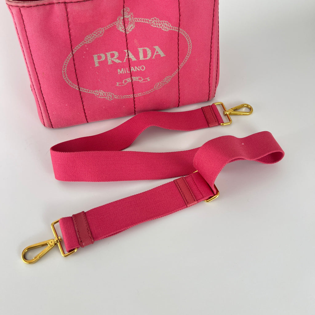 Prada | Canapa PM Pink Fuchsia Logo Cross Body Strap Canvas Bag Gold Hardware