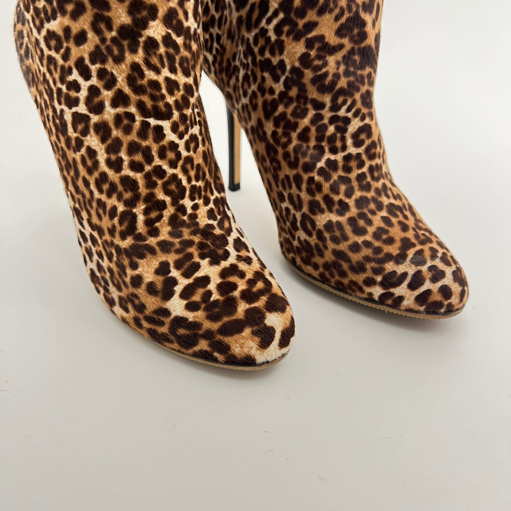 Jimmy Choo | Leopard Print Calf Hair Leather Stiletto Boots (35)