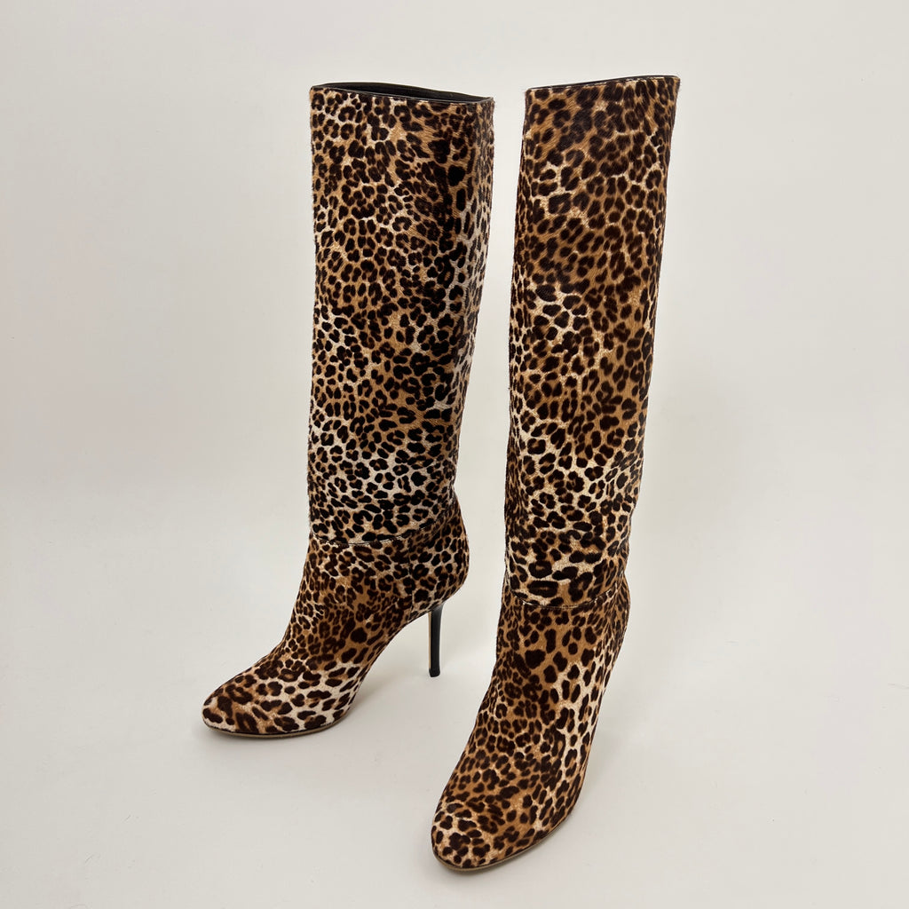 Jimmy Choo | Leopard Print Calf Hair Leather Stiletto Boots (35)