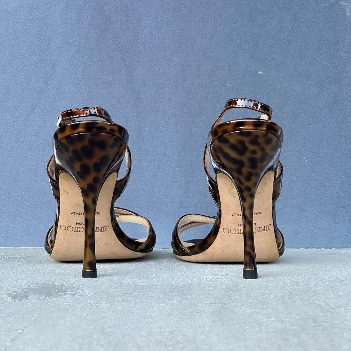 Jimmy Choo | Tortoise Patent Leather Crossover Slingback Sandal Heels (35)