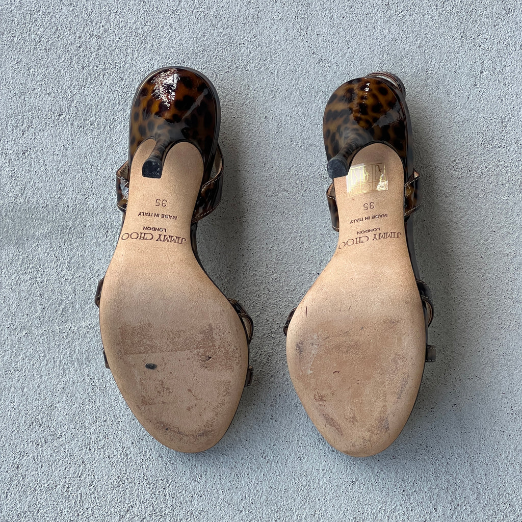 Jimmy Choo | Tortoise Patent Leather Crossover Slingback Sandal Heels (35)
