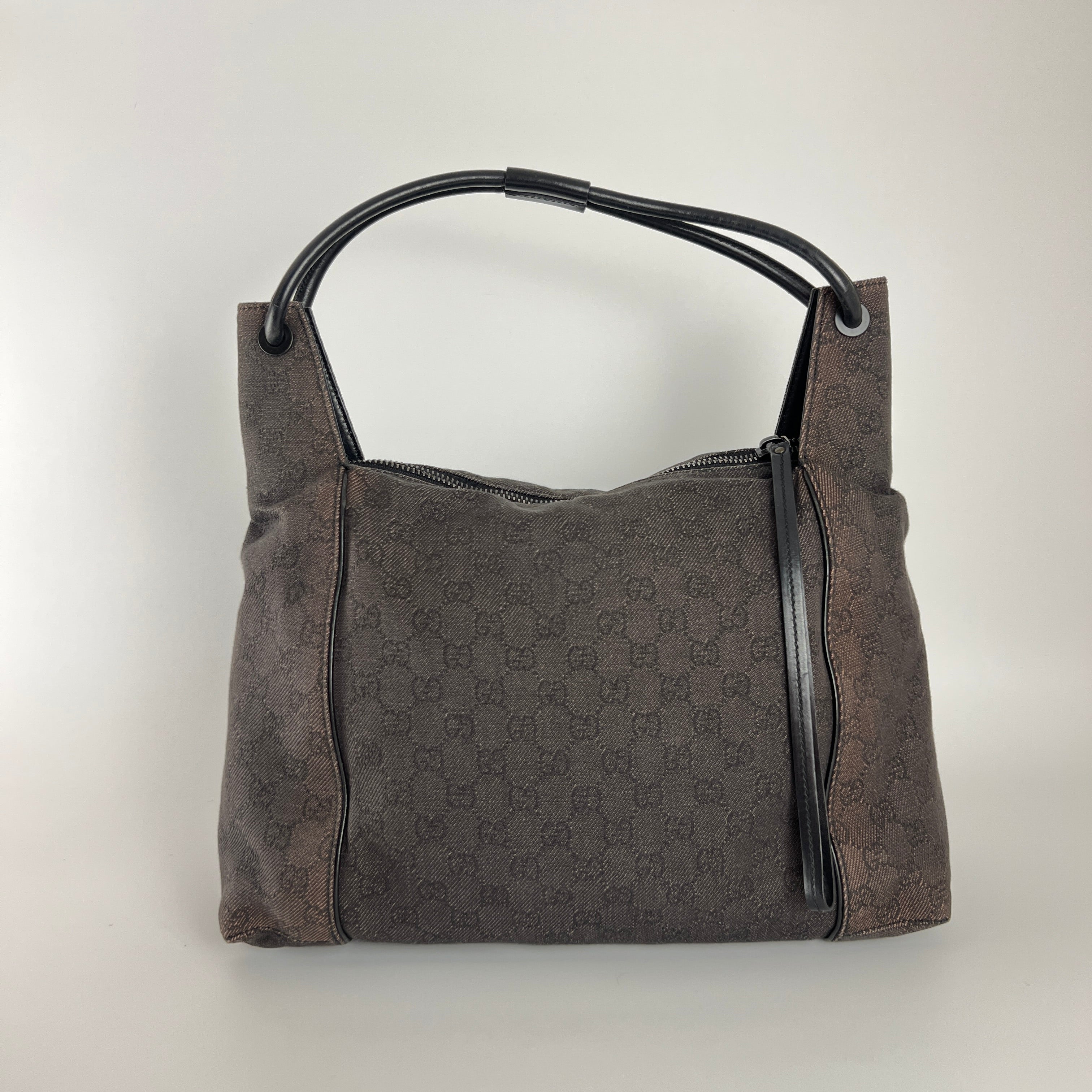 Gucci | Vintage Tom Ford GG Monogram Hobo Shoulder Bag Canvas Black Leather Y2K
