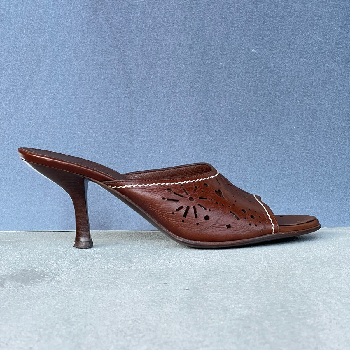 Ferragamo | Brown Leather Cutwork Slide Mules (6.5 , 36.5)