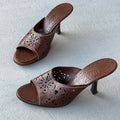 Ferragamo | Brown Leather Cutwork Slide Mules (6.5 , 36.5)