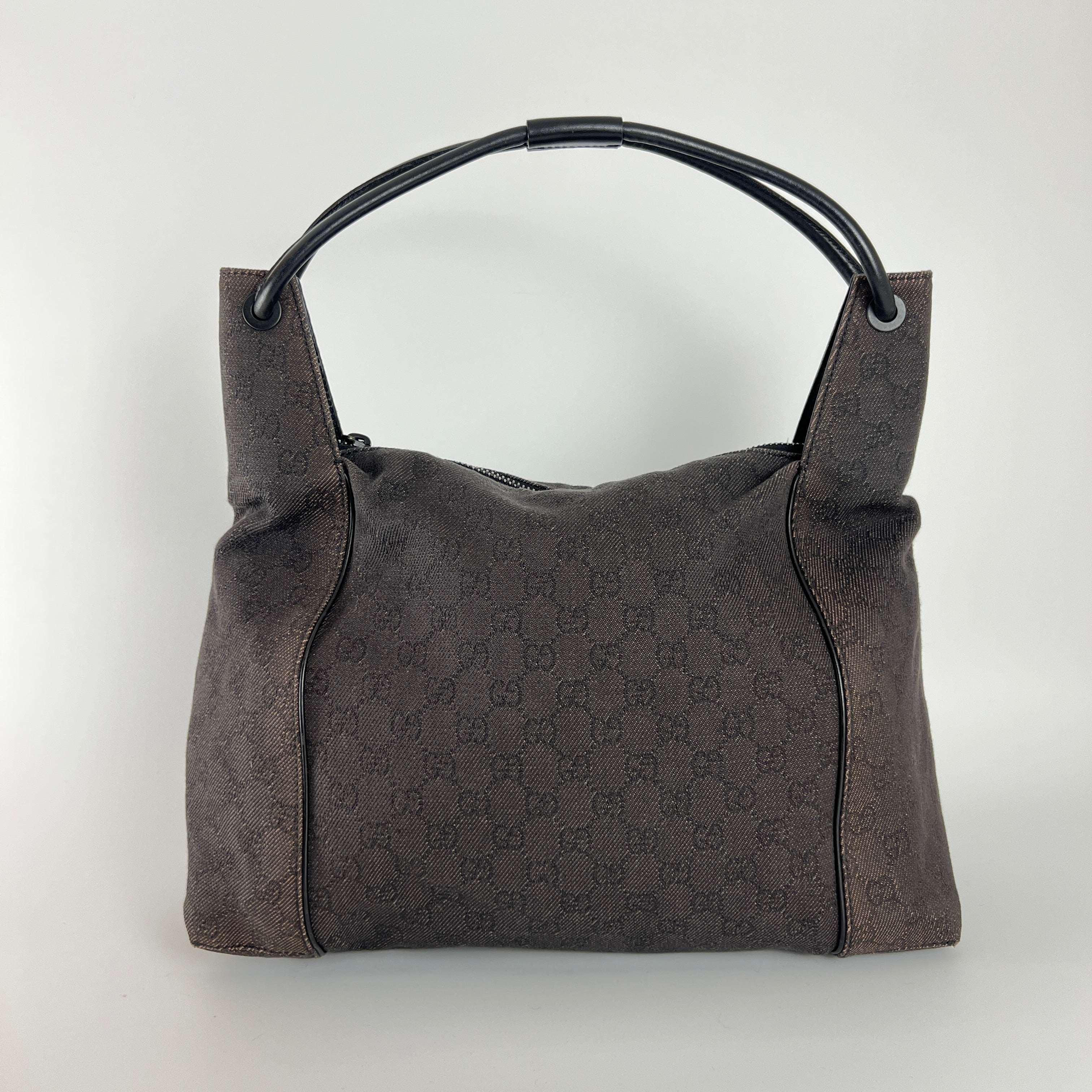 Gucci | Vintage Tom Ford GG Monogram Hobo Shoulder Bag Canvas Black Leather Y2K