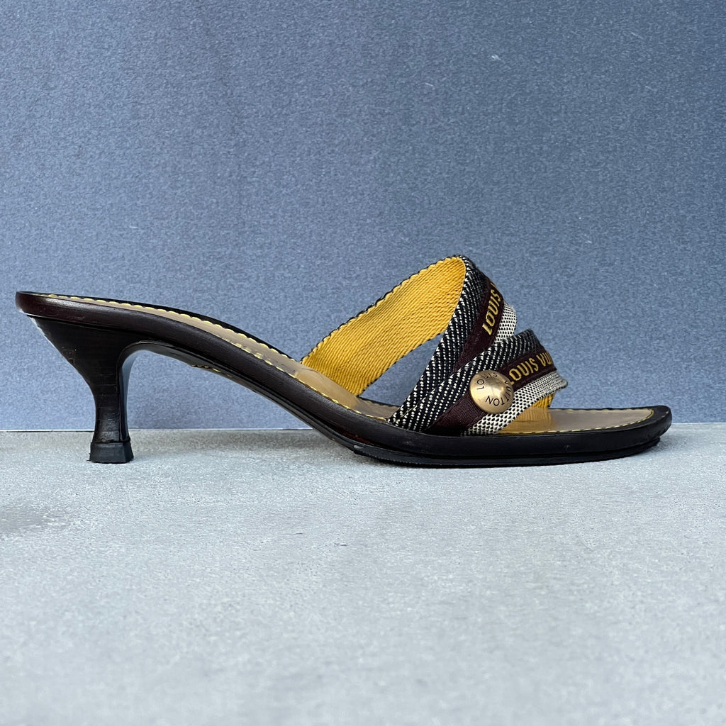 Louis Vuitton | Canvas Logo Strap LV Button Kitten Heel Slide Mules (37)