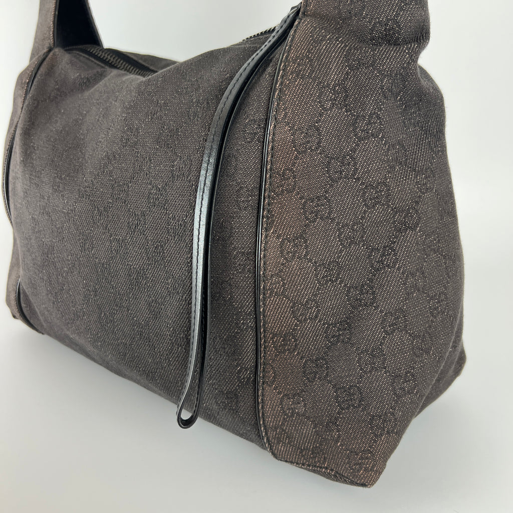 Gucci | Vintage Tom Ford GG Monogram Hobo Shoulder Bag Canvas Black Leather Y2K