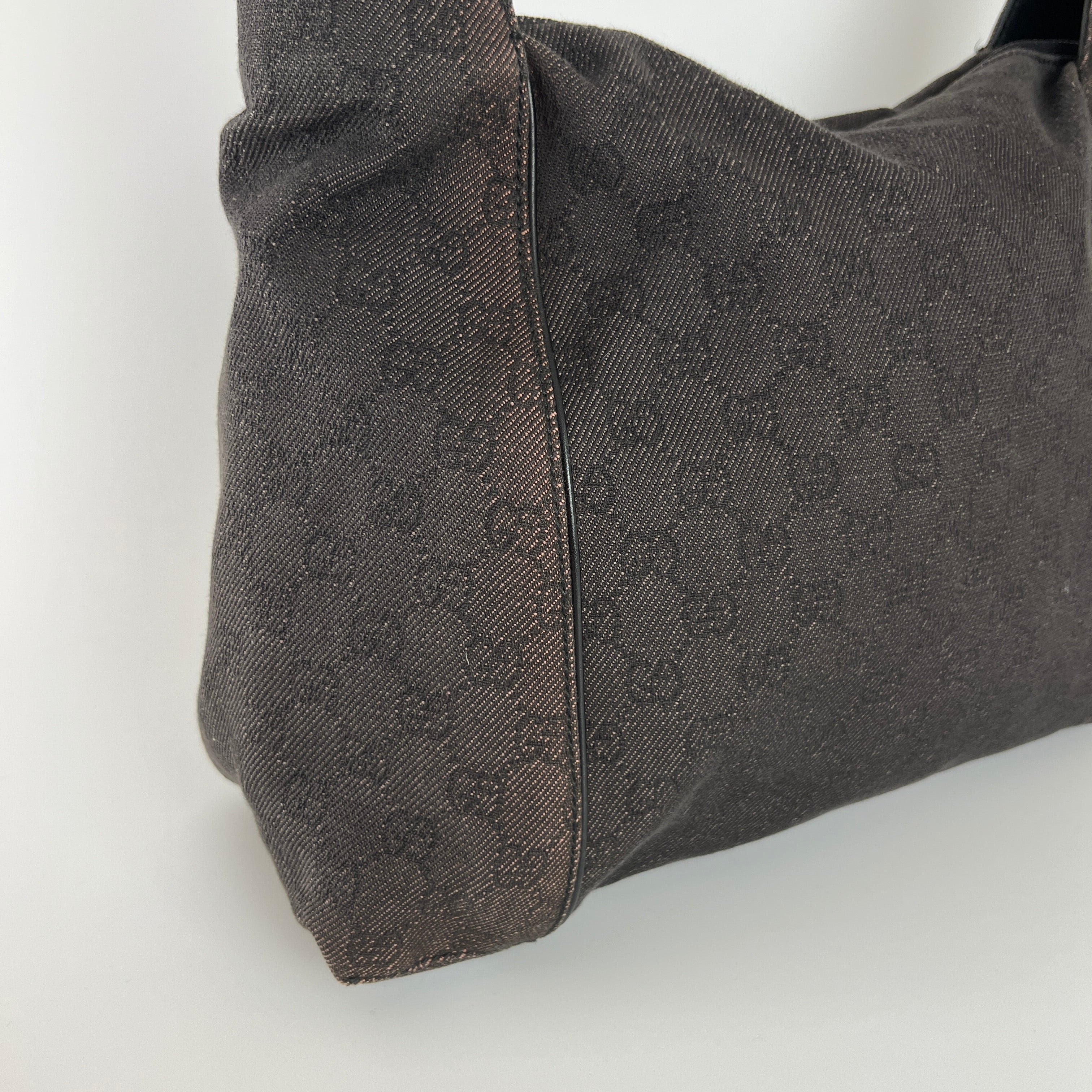 Gucci | Vintage Tom Ford GG Monogram Hobo Shoulder Bag Canvas Black Leather Y2K