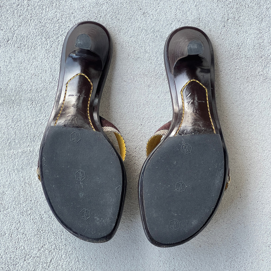Louis Vuitton | Canvas Logo Strap LV Button Kitten Heel Slide Mules (37)