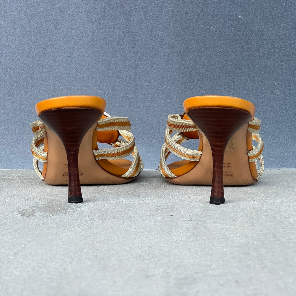 Gucci | Vintage Tom Ford Era Orange Interlocking G Strappy Slide Mules (36)
