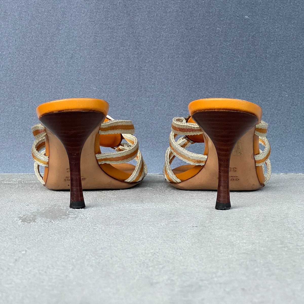 Gucci | Vintage Tom Ford Era Orange Interlocking G Strappy Slide Mules (36)