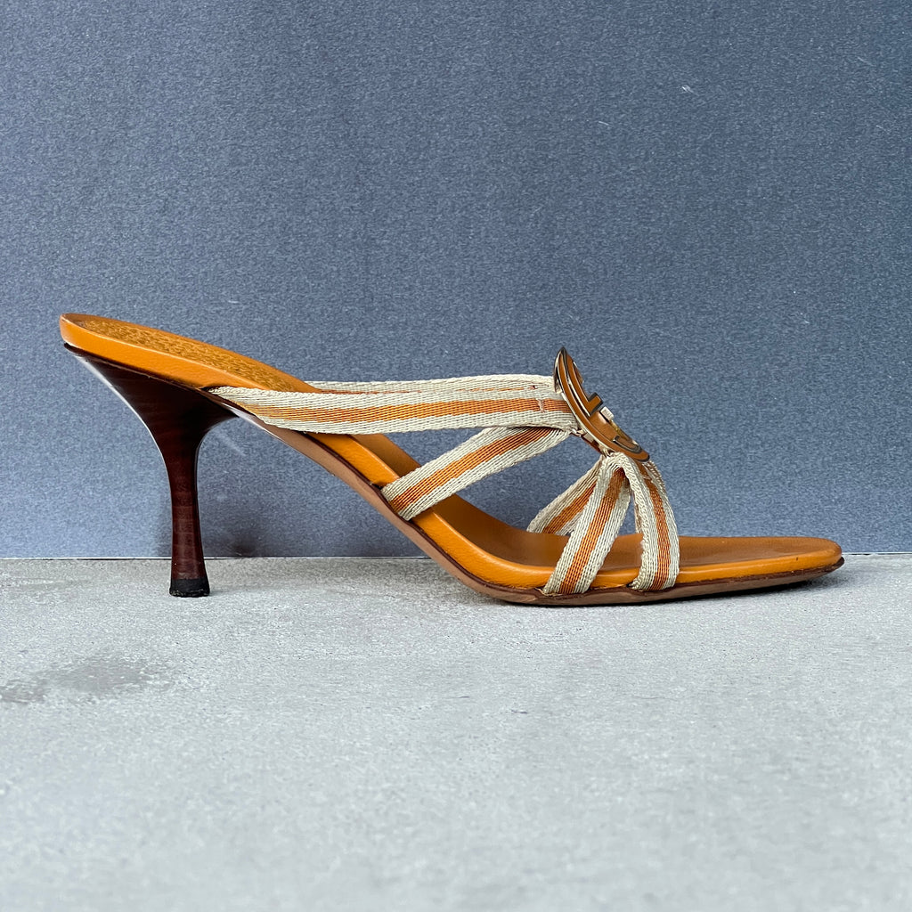 Gucci | Vintage Tom Ford Era Orange Interlocking G Strappy Slide Mules (36)