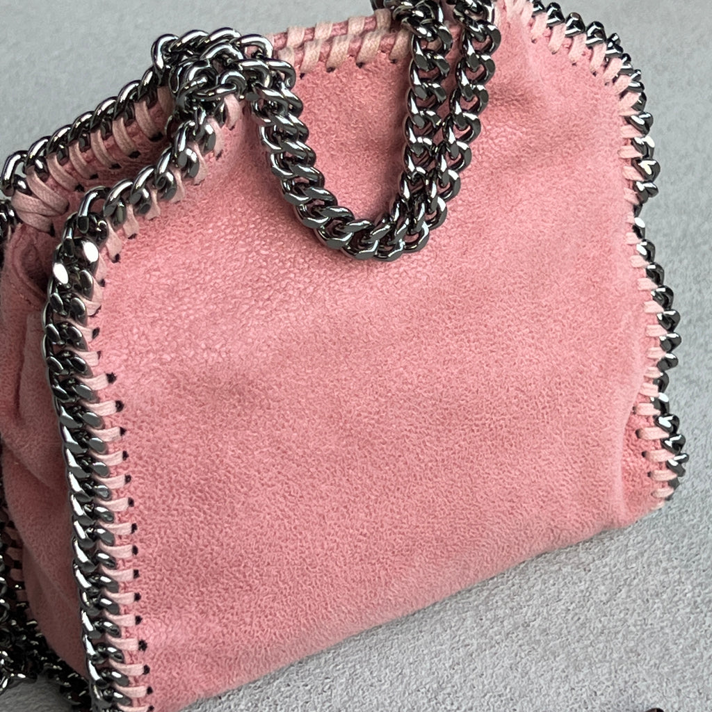 Stella McCartney | 2000s Pink Signature Falabella "Shaggy Deer" Vegan Leather Diamond-Cut Chain Shoulder Cross-Strap Bag