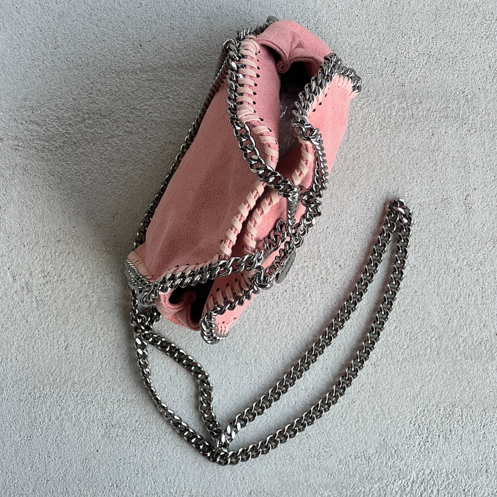 Stella McCartney | 2000s Pink Signature Falabella "Shaggy Deer" Vegan Leather Diamond-Cut Chain Shoulder Cross-Strap Bag