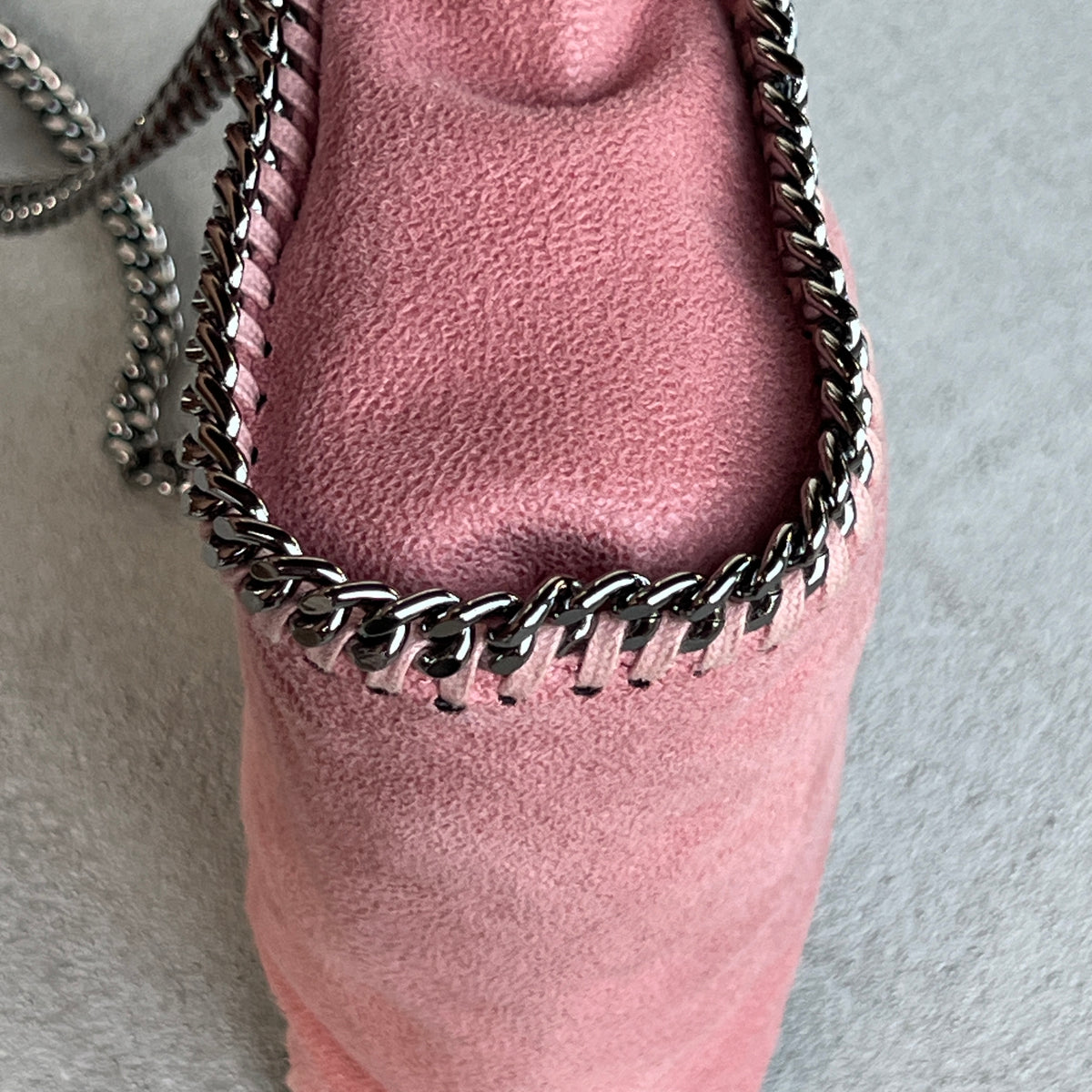 Stella McCartney | 2000s Pink Signature Falabella "Shaggy Deer" Vegan Leather Diamond-Cut Chain Shoulder Cross-Strap Bag
