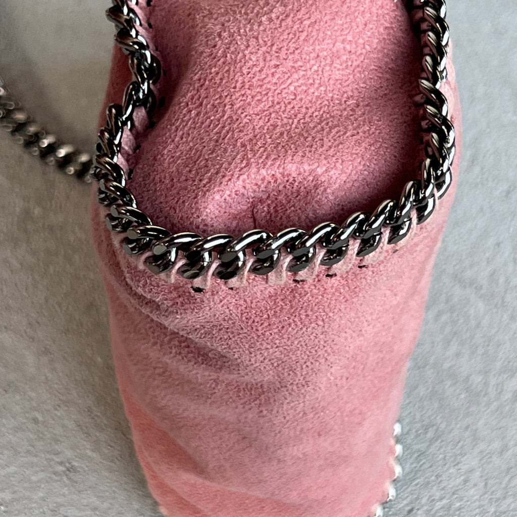 Stella McCartney | 2000s Pink Signature Falabella "Shaggy Deer" Vegan Leather Diamond-Cut Chain Shoulder Cross-Strap Bag