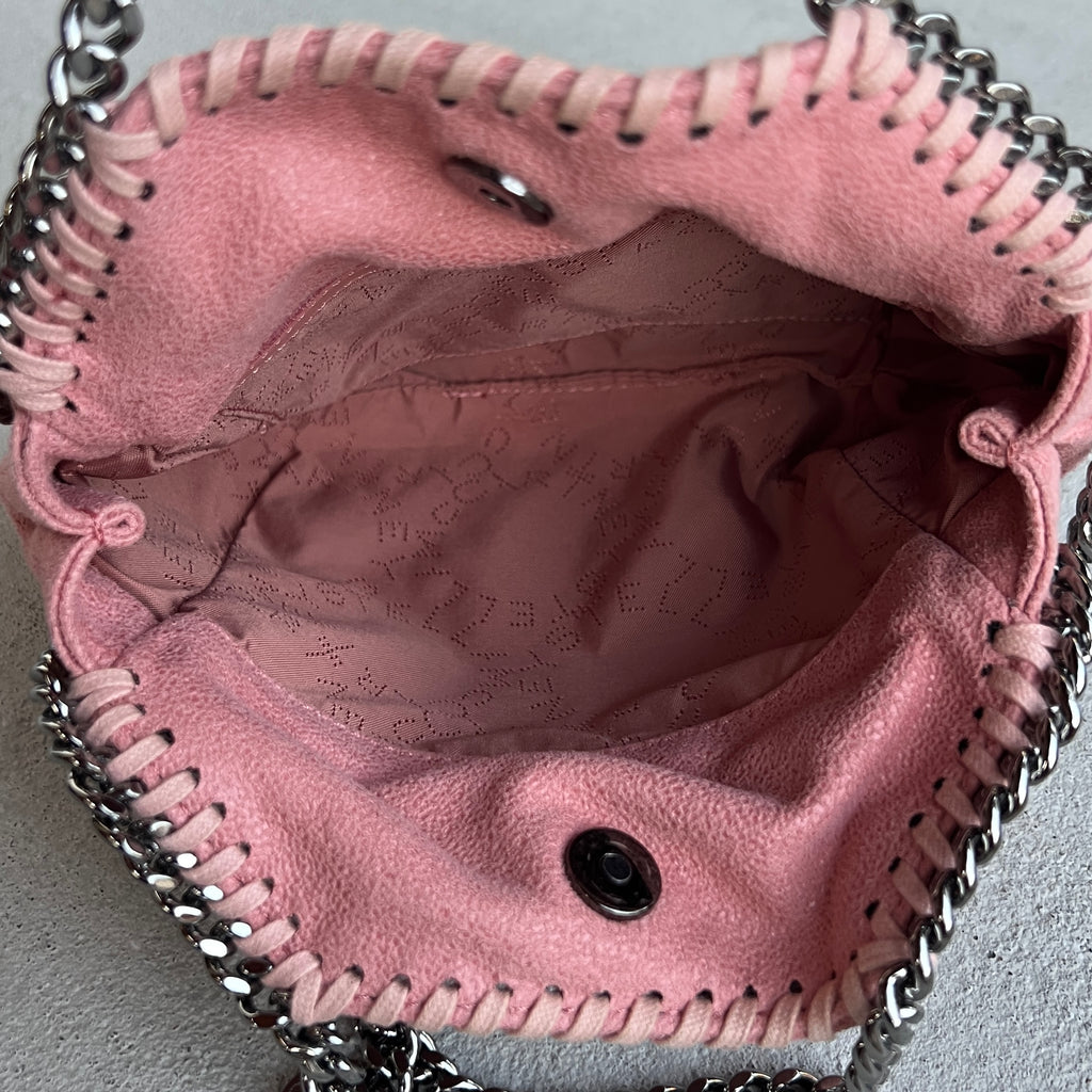 Stella McCartney | 2000s Pink Signature Falabella "Shaggy Deer" Vegan Leather Diamond-Cut Chain Shoulder Cross-Strap Bag