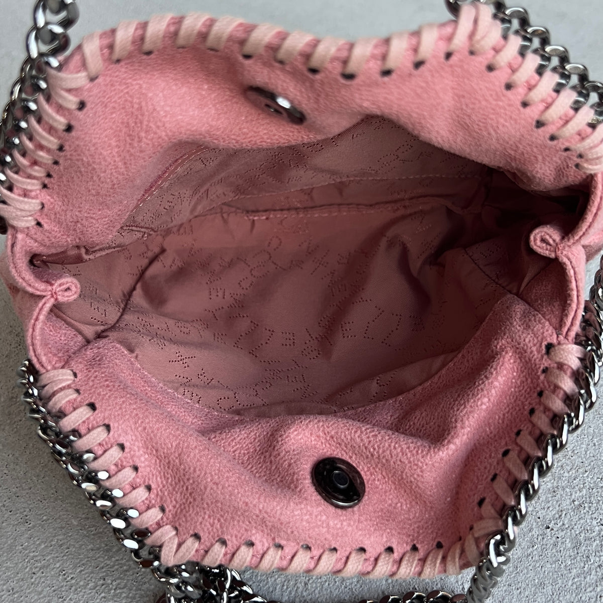 Stella McCartney | 2000s Pink Signature Falabella "Shaggy Deer" Vegan Leather Diamond-Cut Chain Shoulder Cross-Strap Bag